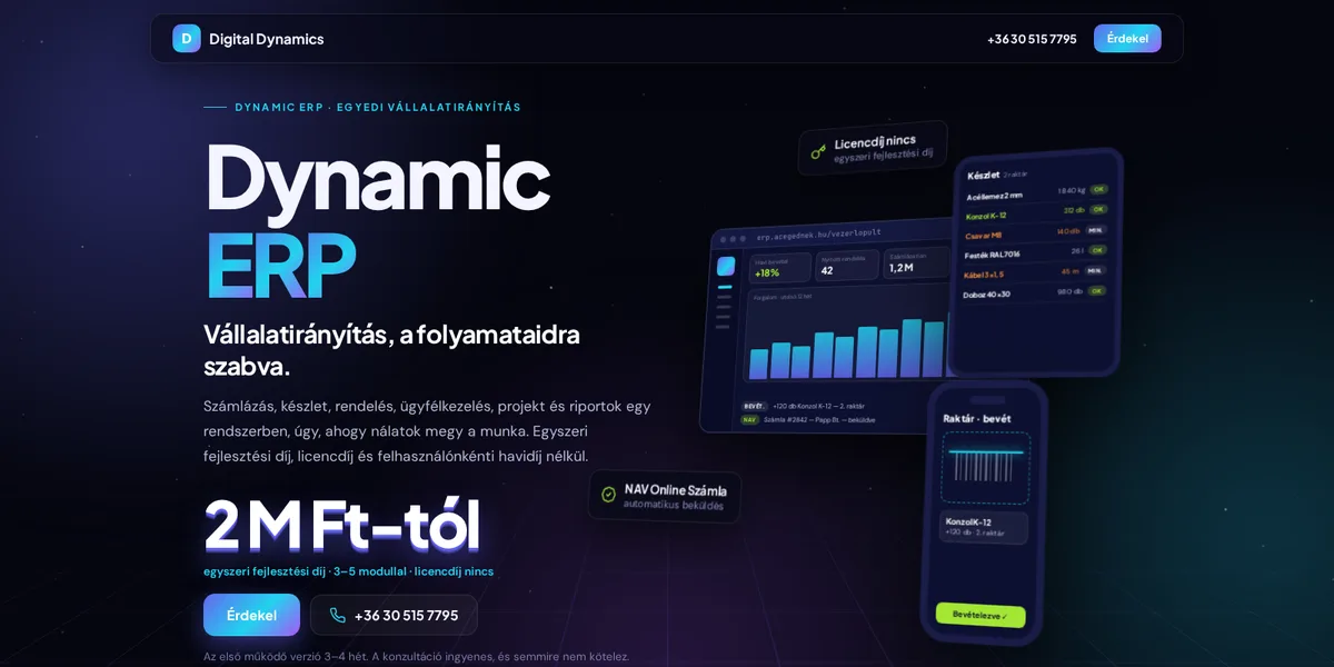 Dynamic ERP 3D-s bemutatóoldal