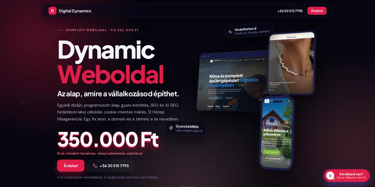 Dynamic Weboldal 3D-s bemutatóoldal