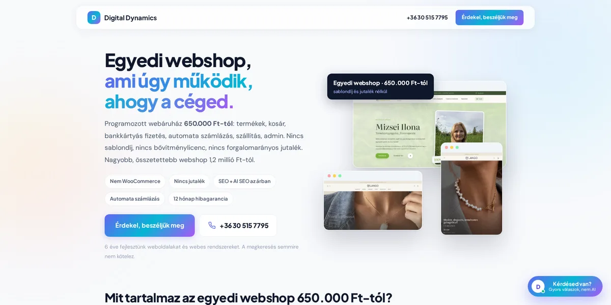 Egyedi webshop landing