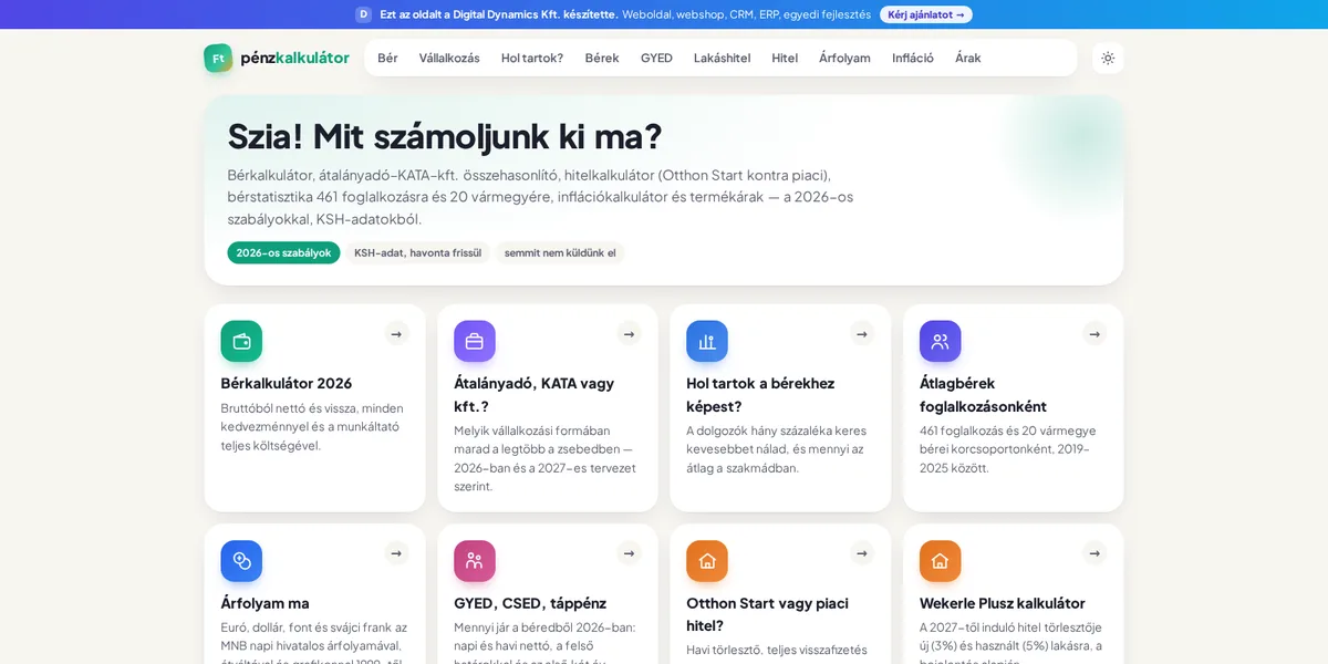 Pénzkalkulátor weboldal