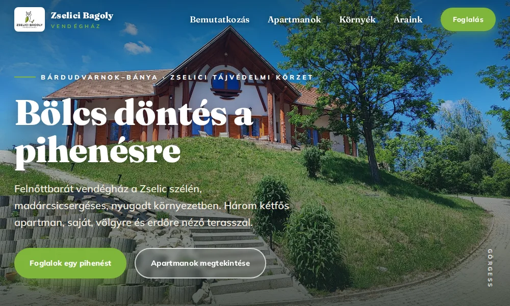 Zselici Bagoly Vendégház weboldal